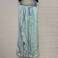 에르메스 100% 실크 와이드 레그 스트레이트 팬츠