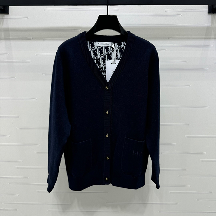 디올 V넥 자카드 양면 니트 가디건