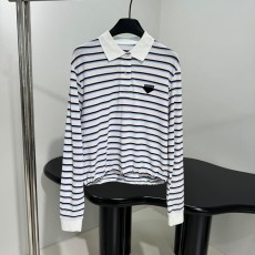 프라다  피케 코튼 소재의 신상품 긴팔 폴로 셔츠