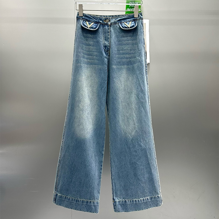 발렌티노 하이웨이스트 표백 데님 포켓 팬츠