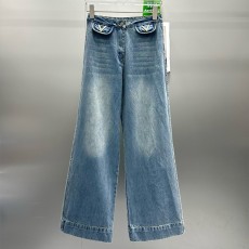 발렌티노 하이웨이스트 표백 데님 포켓 팬츠