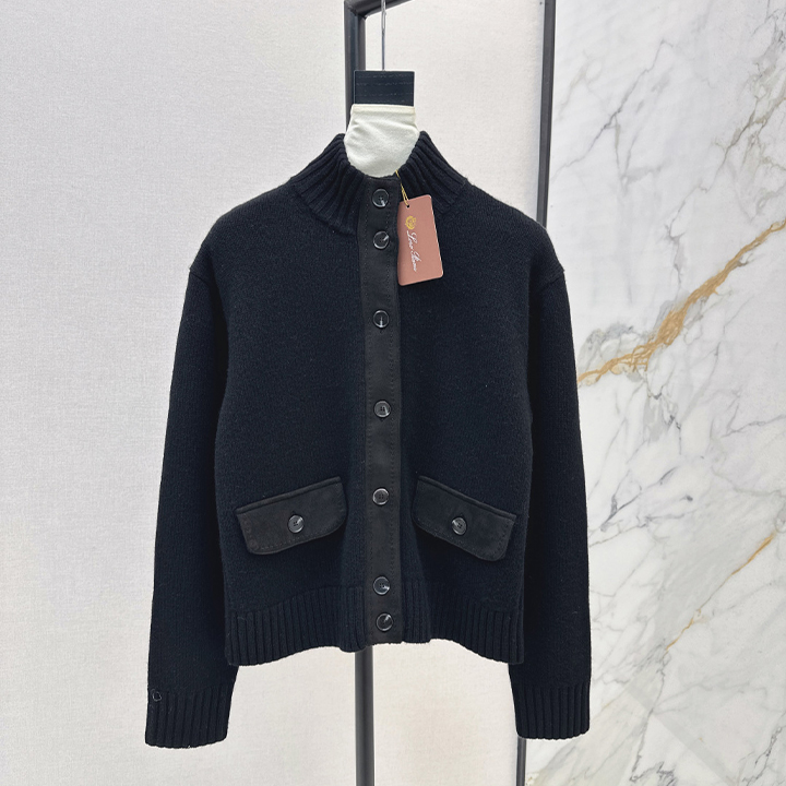 로로피아나 캐시미어 스탠드업 칼라 재킷 카디건 코트