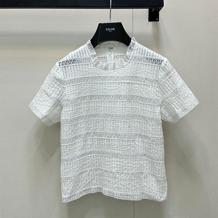 셀린* 비치 쿨 썸머 레이스 할로우 스플라이싱 반팔 탑