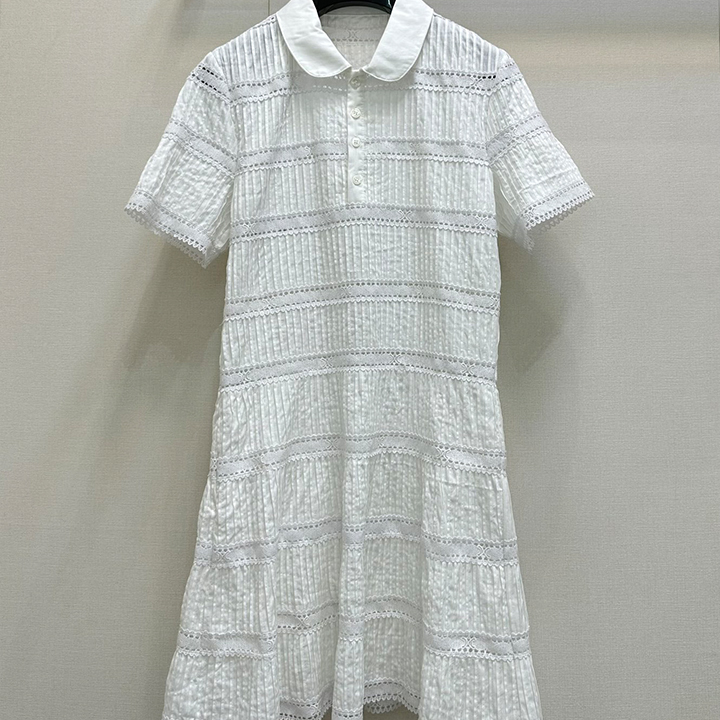 셀린* 비치 쿨 썸머 레이스 중공 스플라이싱 반팔 드레스