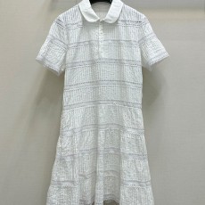 셀린* 비치 쿨 썸머 레이스 중공 스플라이싱 반팔 드레스