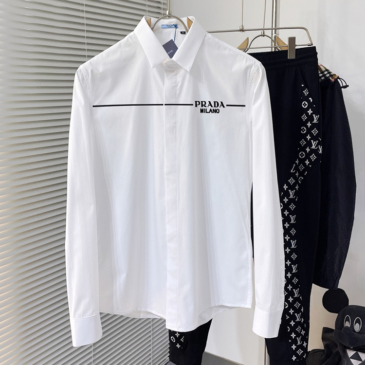 프라다 최신 남성 필수 셔츠, 100% 천연 면 소재