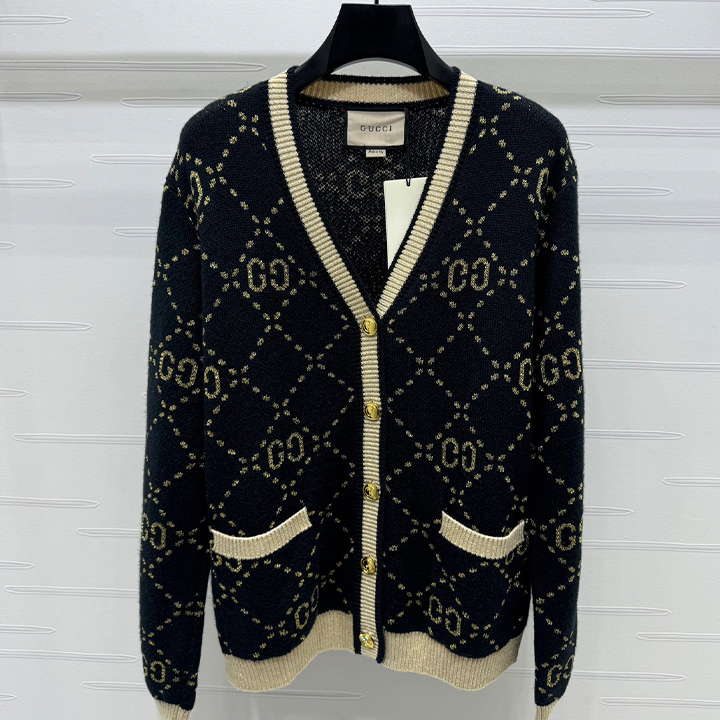 구찌 더블 G 라운드넥 울 V넥 가디건