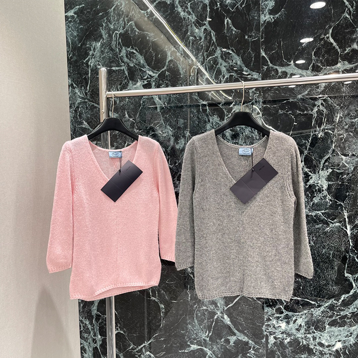 프라다  7부 V넥 니트 스웨터