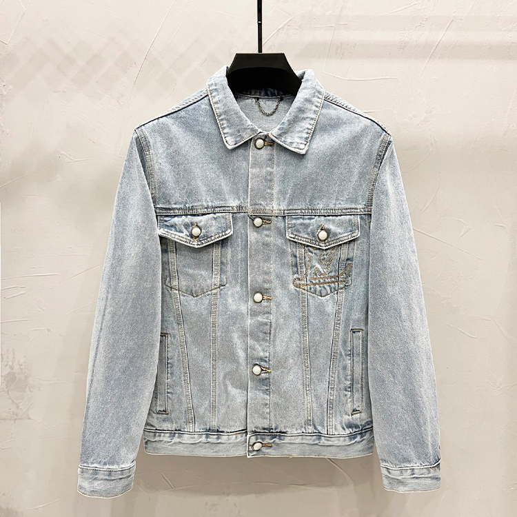 루이비통 LV25 신상 한정판 포켓 라지 로고 레터링 골드실 자수 데님 재킷