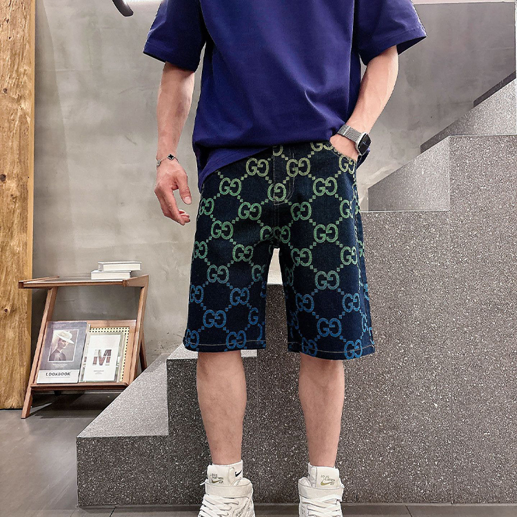 구찌 오리지널 데님 반바지, 브랜드 클래식 로고 디자인