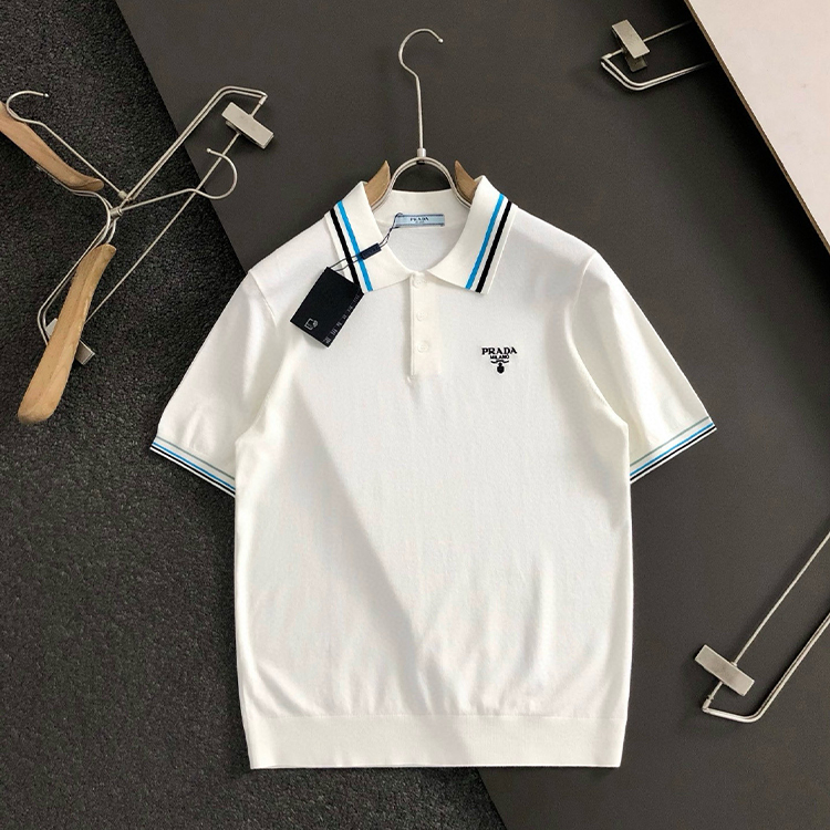 프라다 자카드 퓨전 레터 자수 탑 수입 개인 소장품 울 폴로 반팔