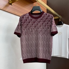 디올  패밀리 남성용 고급 심플 라운드넥 두꺼운 니트 스웨터 반팔