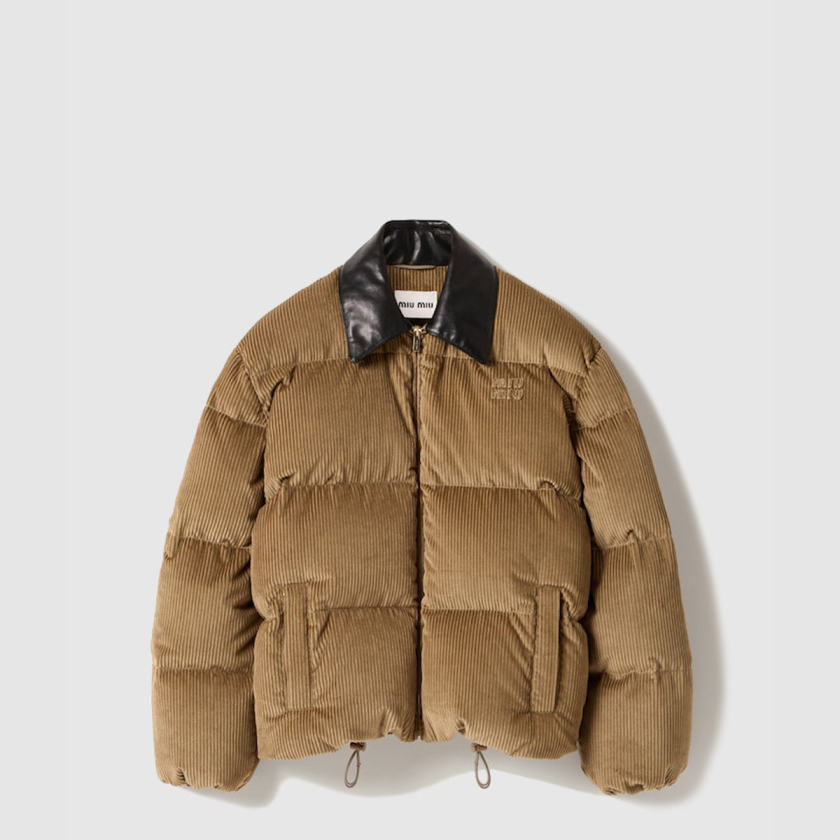 미우미우 코듀로이 및 나파 가죽 다운 재킷 ML1321