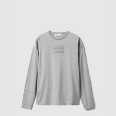 미우미우 자수 로고 장식 코튼 티셔츠