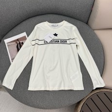 디올 100% 코튼 로고 자수 긴팔 티셔츠