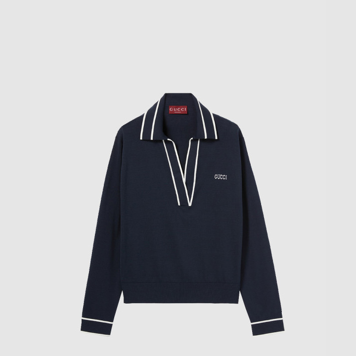 구찌 로고 자카드 브이넥 폴로 셔츠