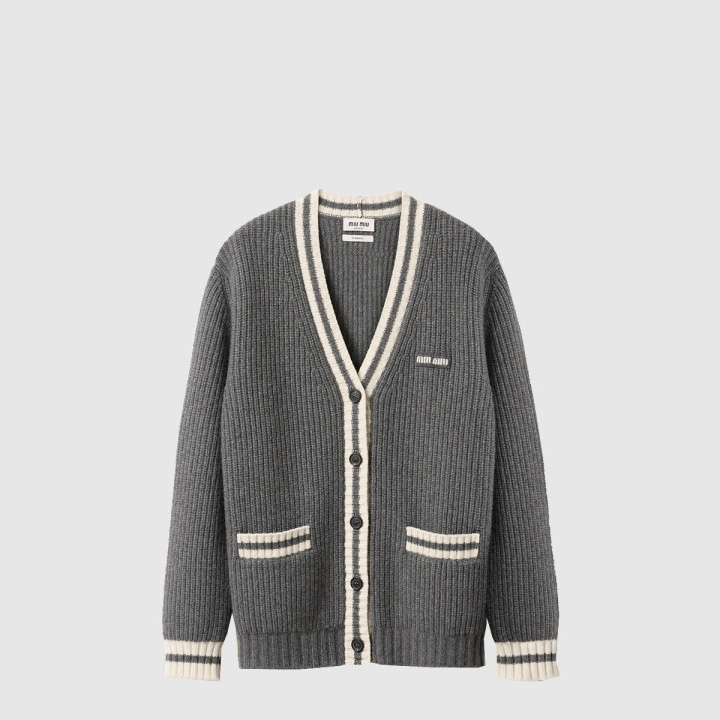 미우미우 립 조직 니트 울 및 캐시미어 가디건