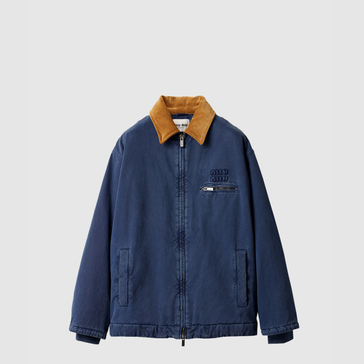 미우미우 코듀로이 칼라 개버딘 트럭커 재킷