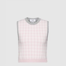 톰브라운 펀믹스 깅엄 체크 자카드 메리노 울 쉘 탑