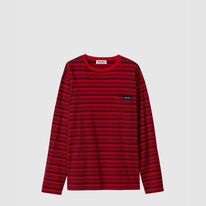 미우미우 롱 슬리브 코튼 저지 티셔츠