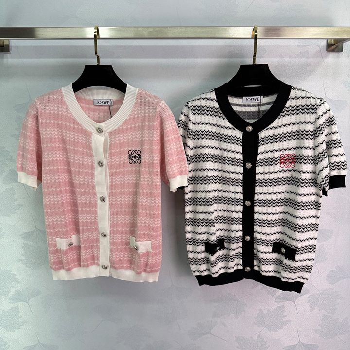 로에베 라운드넥 반팔 니트 가디건