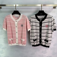 로에베 라운드넥 반팔 니트 가디건