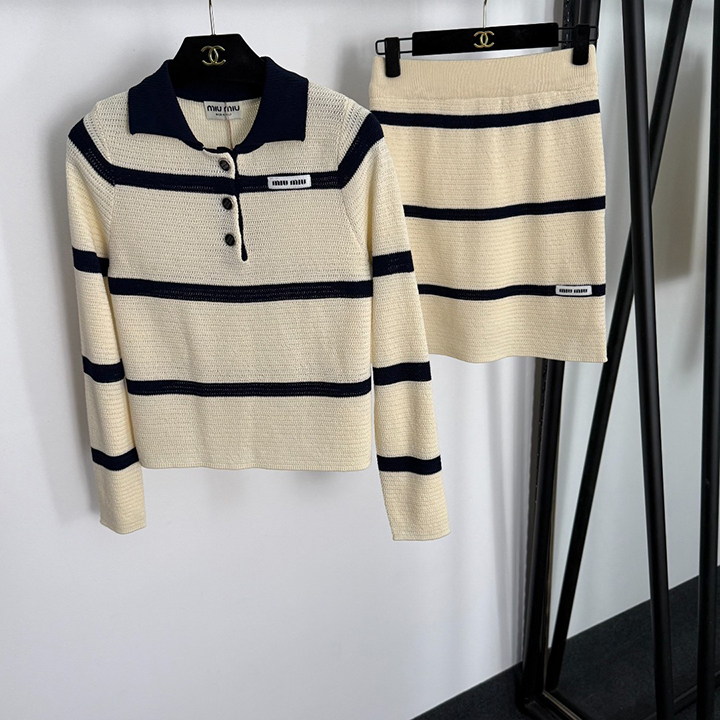 미우미우 스트라이프 스웨터 탑,스트라이프 니트 스커트