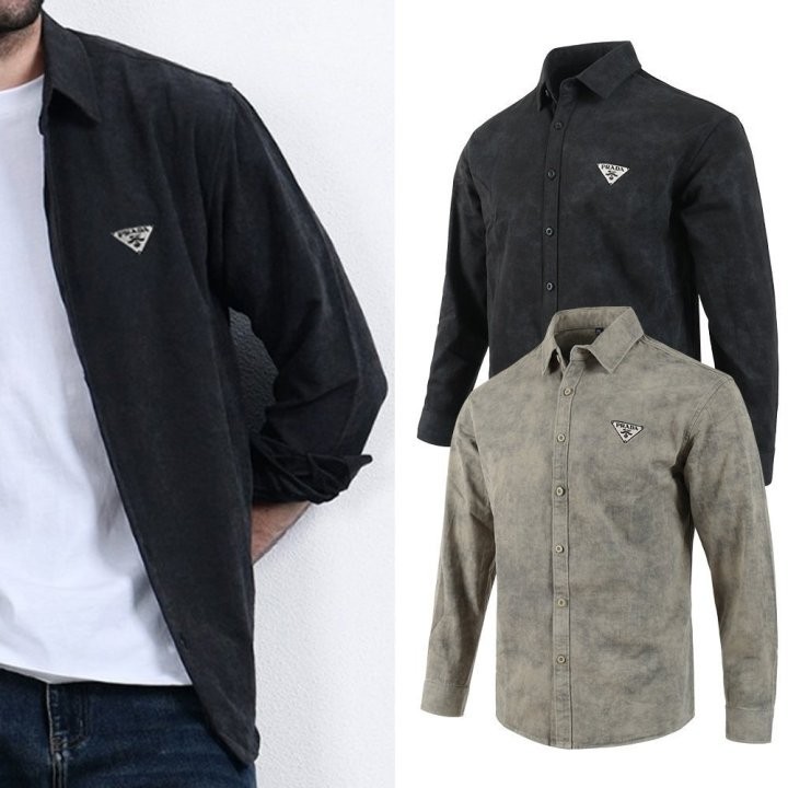 프라다 삼각 자수 코튼 셔츠