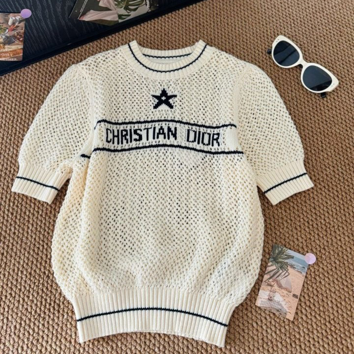 디올 25 오픈워크 클래식 펀칭 자카드 니트 반팔