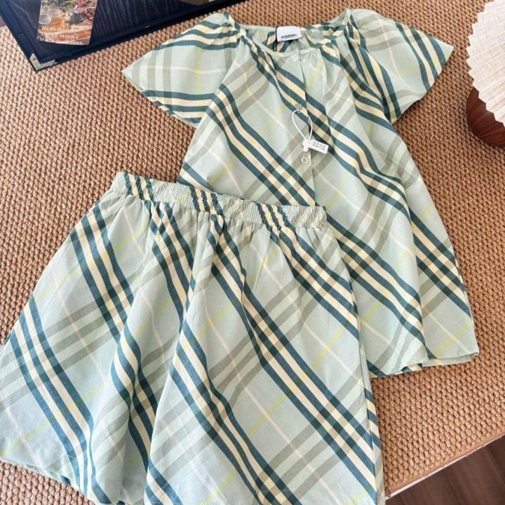 버버리 25 체크 민트 프리스타일 셔츠 반바지 세트