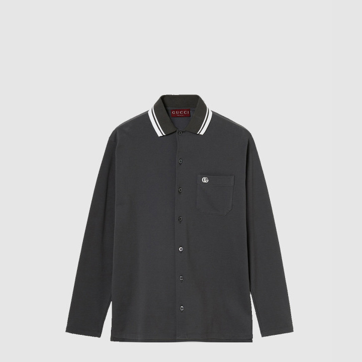 구찌 자수가 들어간 코튼 피케 폴로 셔츠