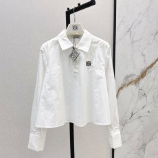 로에베 초가을 로고 자수 장식 베이비 A라인 테일러드 라펠 셔츠