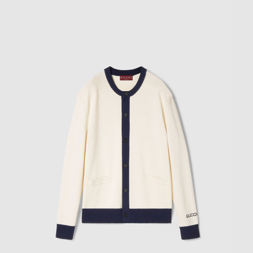 구찌 인타르시아가 있는 코튼 니트 가디건 814520