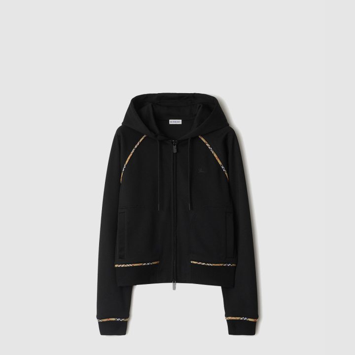 버버리 체크 트리밍 코튼 블렌드 지퍼 후디