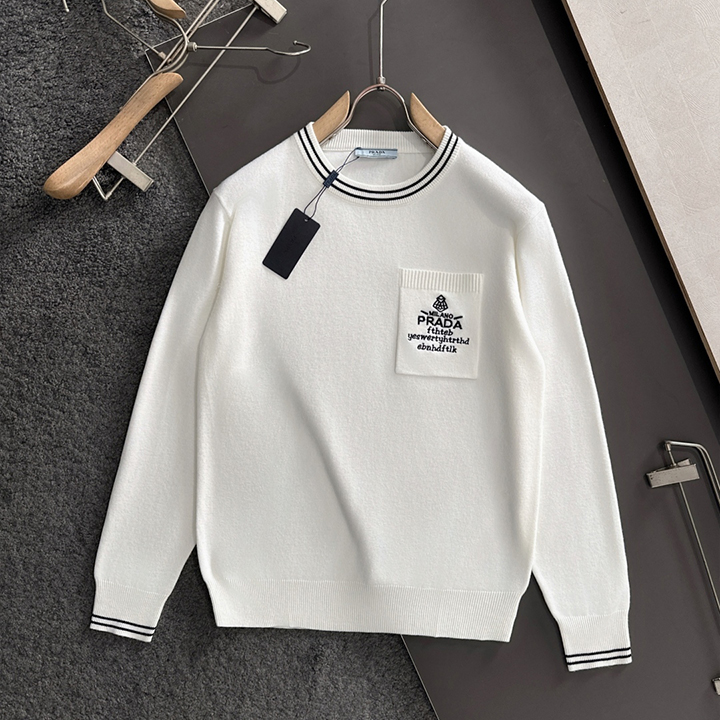 프라다 2025 가을 겨울 자카드 자수 신상 심플 라운드넥 니트 울 스웨터