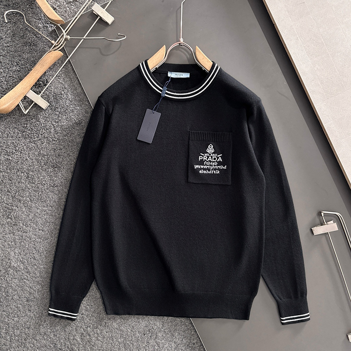 프라다 2025 가을 겨울 자카드 자수 신상 심플 라운드넥 니트 울 스웨터