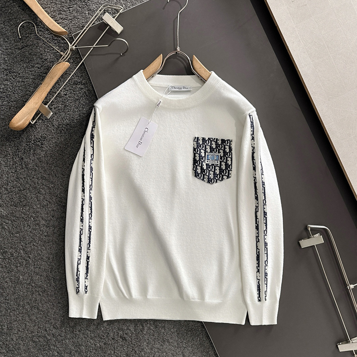 디올 2025 가을 겨울 자카드 자수 새로운 심플한 라운드 넥 니트 울 스웨터