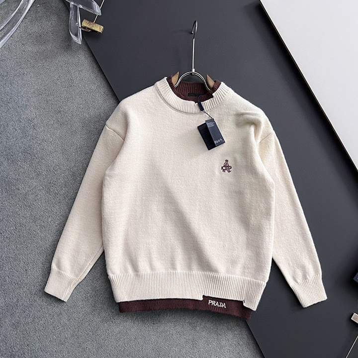 프라다 2025 가을 겨울 신상 컬러 블록 페이크 투피스 스웨터