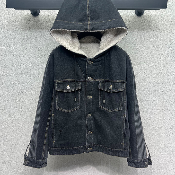 디올 사이드 스트라이프 후드 데님 재킷