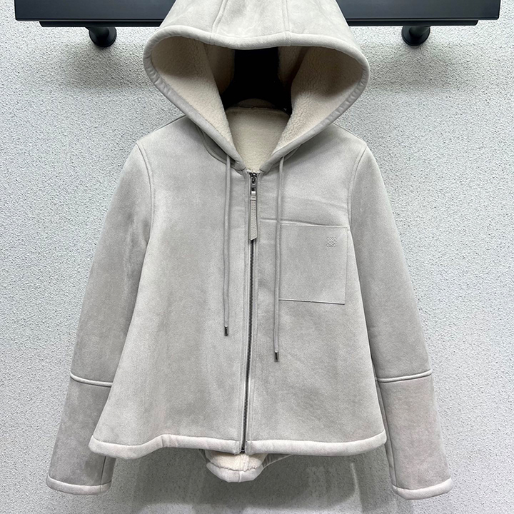 로에베 친환경 가죽 & 퍼 후드 재킷