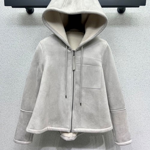 로에베 친환경 가죽 & 퍼 후드 재킷