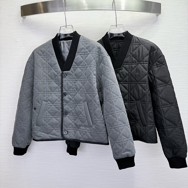 디올 가을/겨울 신상품 리브 V넥 재킷/라탄 체크 패턴/벌 자수 자켓