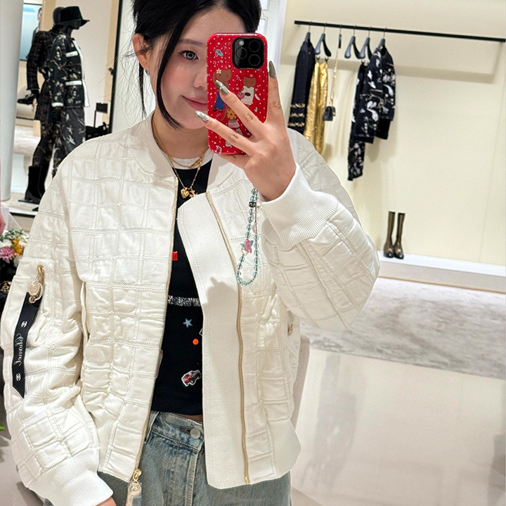 샤넬 25B 하이엔드 핸드크래프트 컬렉션 새로운 스탠드업 칼라 지퍼 리본 야구 재킷