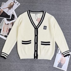 미우미우 미우 홈 콘트라스트 크림 화이트 울 니트 카디건 재킷