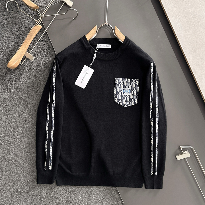 CD 2025 가을 겨울 자카드 자수 새로운 심플한 라운드 넥 니트 울 스웨터