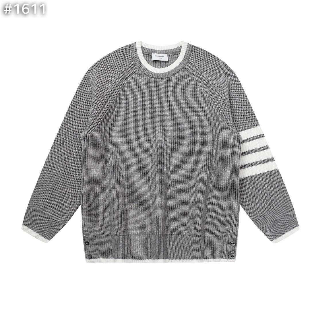 톰브라운 4bar 울 배색 라운드 니트
