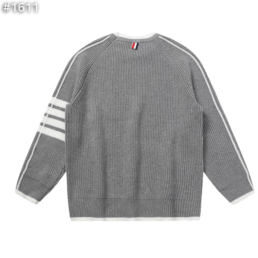 톰브라운 4bar 울 배색 라운드 니트