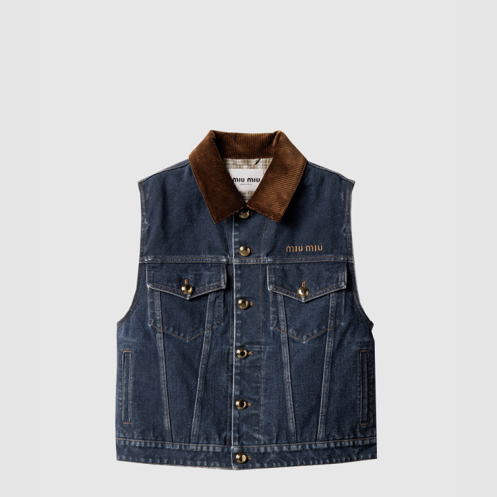 미우미우 플로킹 데님 벨벳 베스트