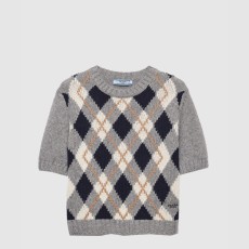 프라다 쇼트 슬리브 아가일 니트 캐시미어 스웨터