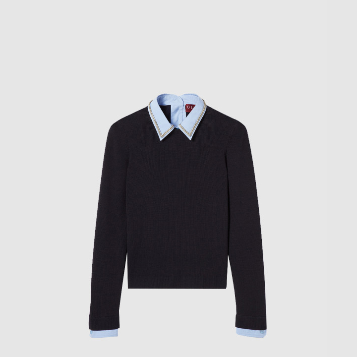 구찌 자수가 있는 울 스웨터